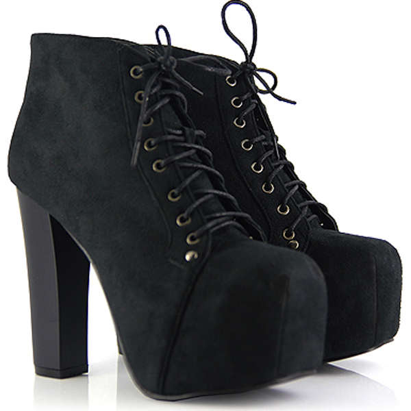 Sexy Women Platform Round Toe Thick High Heels Lace-Up Ankle Boots ...